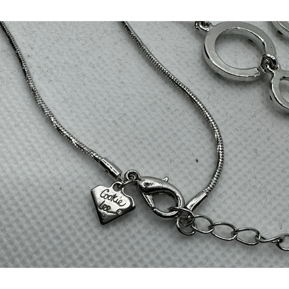 Cookie Lee Jewelry Set Silver Tone Faux Onyx CZ Pendant Necklace Earrings 90s